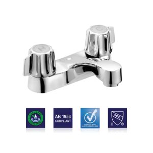 Bathroom Faucet Two Handle, Chrome Finish, Brass Shanks, Gerber Style Stem, Plumb Tech