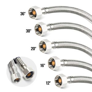 Faucet Supply Line Connector, Stainless Steel, Chrome Plated Brass Nuts
