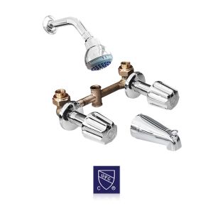 Shower Faucet Set, Tub Faucet Set, Two Handles, Plumb Tech, Chrome Plated Body, Solid Brass Shanks